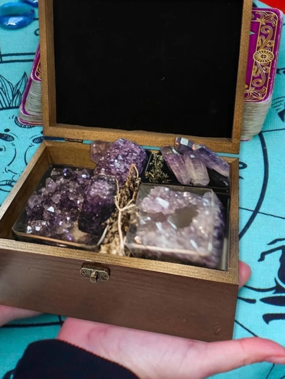 Wooden Keepsake Box with Cream Mushroom Inlay